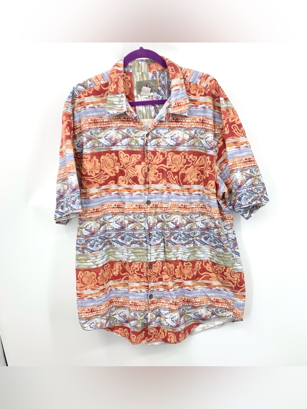 Territory Ahead Men Size XXL Shirt Short Sleeve Top Button Down Red Blue Stripe